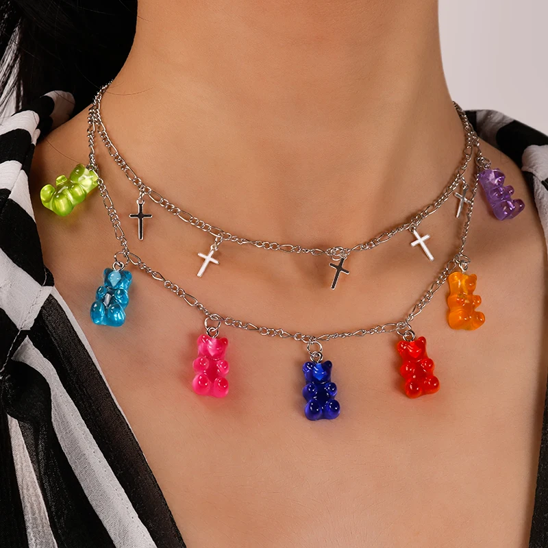 Aihua Candy Farbe Sterne Herzen Gummy Mini Bär Kette Halsketten für Frauen Nette Cartoon Tier Anhänger Schmuck Femme Bijoux Collare – Detail 23