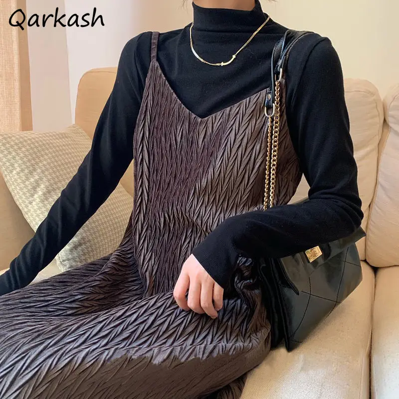 

Sleeveless Dress Women 2021 Fall Invierno Korean Style Pleuche Vintage Simple Sexy A-LINE Spaghetti Strap Harajuku Vestido Retro