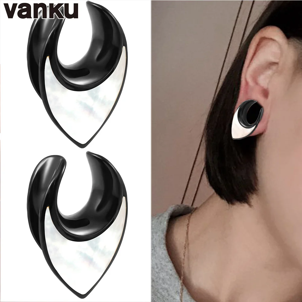 Vanku 2PCS Water Drop Saddles Weights Shell Ear Piercing Tunnels Expanders Body Jewelry Earring Plugs Gauges Stretchers