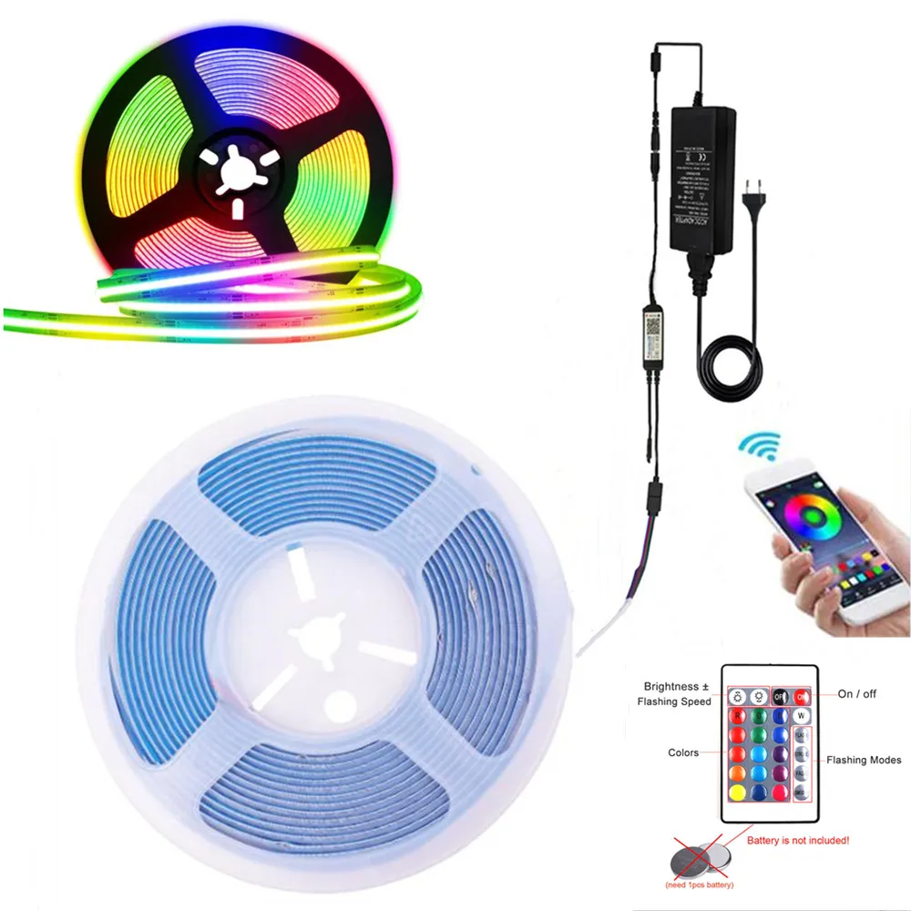 RGB FOB LED Strip 12V 24V 840 LEDs/m Colorful Flexible COB Tape High Indensity House Decoration Mobile Bluetooth APP Controlled