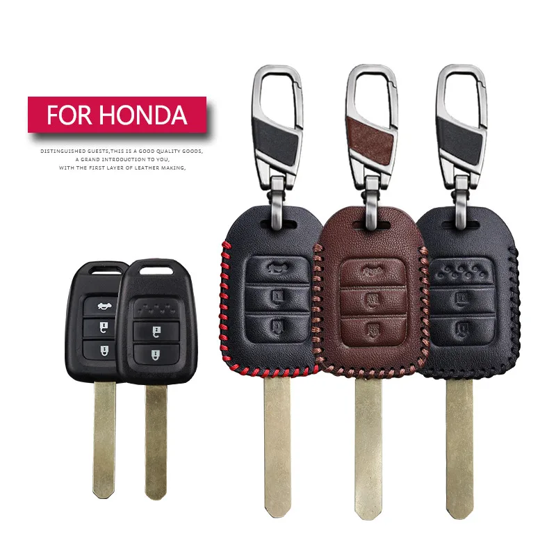 Leather Car Keyring Key Cover Case For Honda Civiv 2008 4D 10th Gen Accord 7 HRV CRV 3 4 City Freed Fit Key Holder Accessories