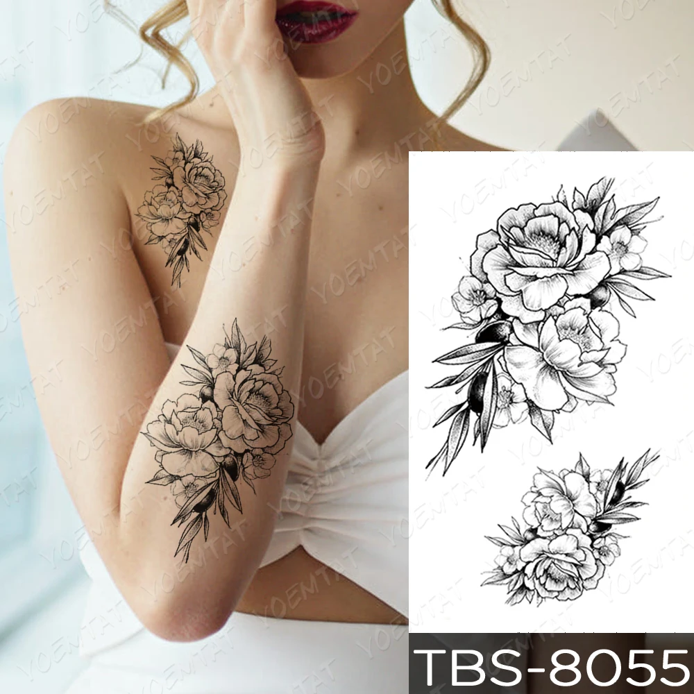 

Rose Black Henna Tattoo Lotus Temporary Tato Sticker Flower Totem Shoulder Arm Sexy Woman Girl Child Glitter Kids Tatu Body Art