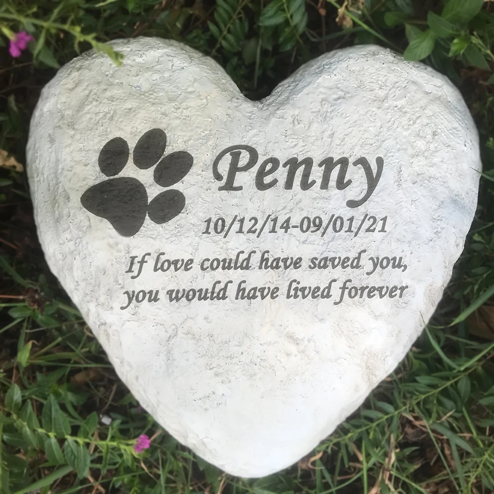 Engraved Pet Memorial Heart Garden Stone, Personalized Dog Or Cat Garden Stone, Pet Loss Sympathy Gifts For 1-24 Patterns