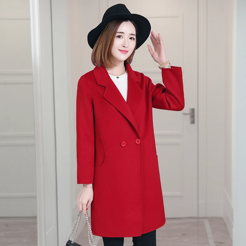 Casacas Para Mujer Winter Coat Women Long Wool Coat Female Turn Down Collar Red Yellow Coats Campera Mujer Casaco KJ183