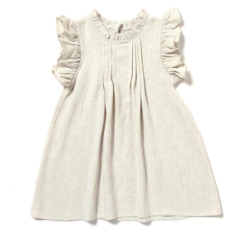 Korean Style Casual Fashion Clothes Summer Infant Girls Cotton Linen Dress Kids Party Dresses Newborn Baby Girls Princess Dress