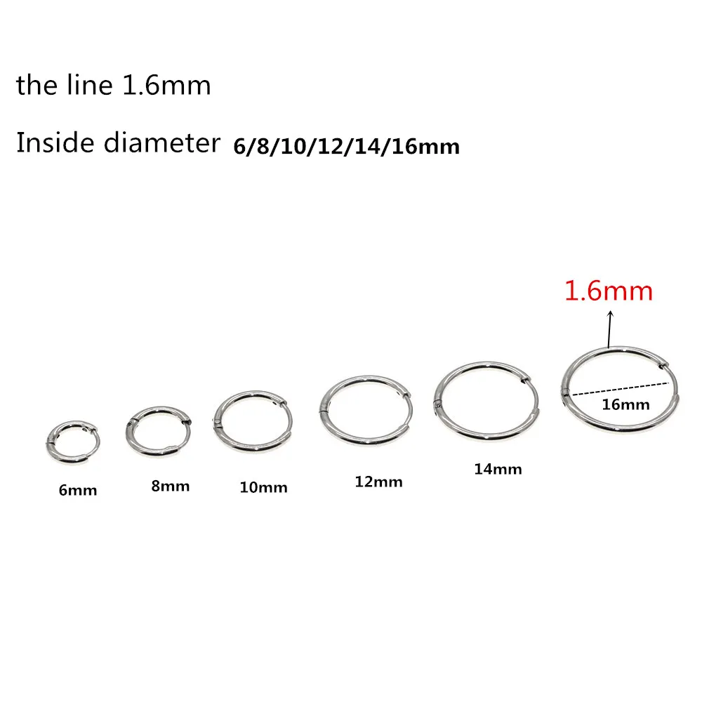 316 Edelstahl Creolen Mini 1,6mm Runde Form Erhältlich in 6MM 14MM 16mm Größen Klassischer Schlichter Stil Schmuckzubehör – Detail 1