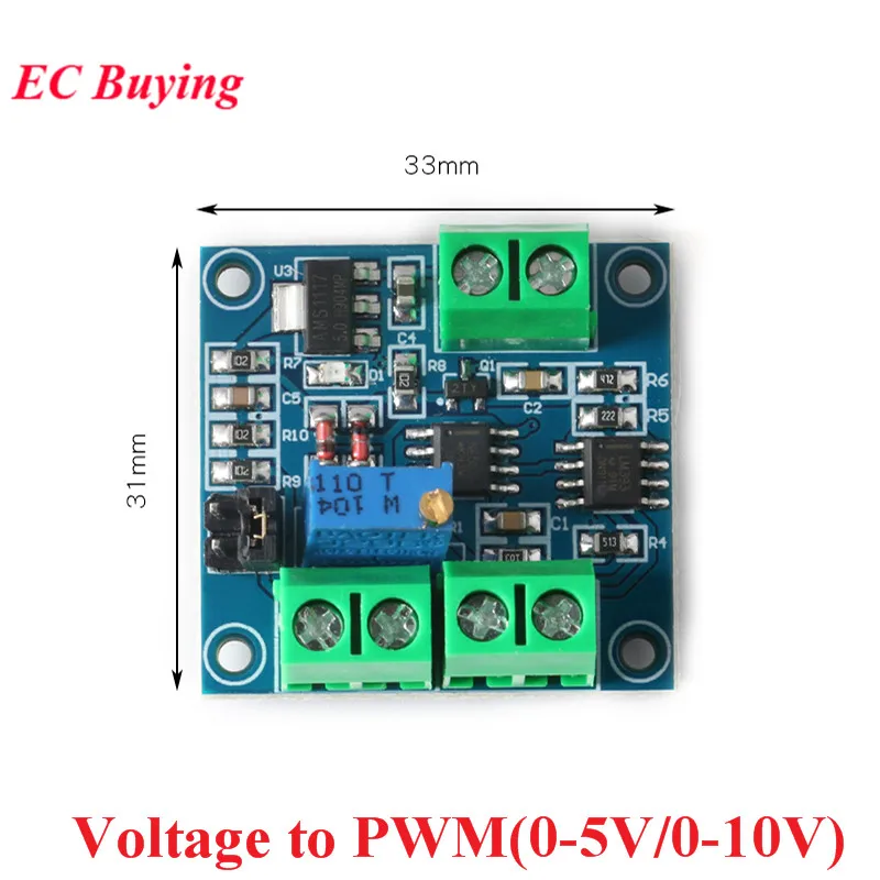 PWM Frequency to Voltage Converter Board Module 0-1KHz to 0-10V 0-10V to 0-10KHz Voltage to PWM Frequency 0-100% 0-5V Adjustable