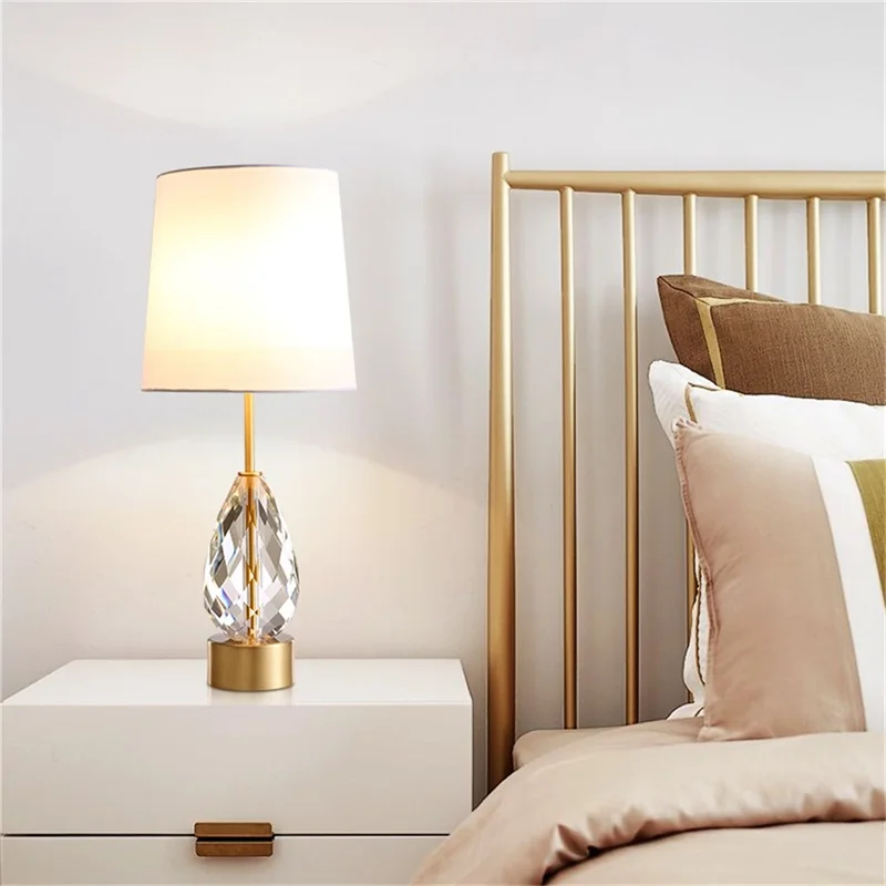 OUFULA Brass Table Lamp Contemporary Creative Desk Lighting Crystal LED  Decoration for Home