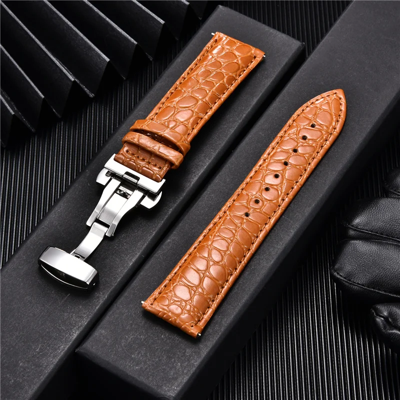 Pulseiras de couro com fivela automática masculina, padrão crocodilo, design de luxo, pulseiras de relógio 18mm, 20mm, 22mm, 24mm