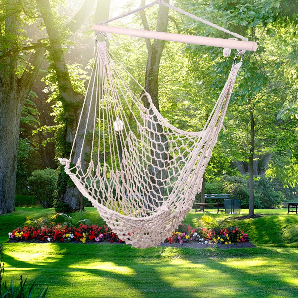 White Rope Outdoor Swing Cotton Hanging Rope Air/Sky Chair Swing beige for  - US Stock patio furniture