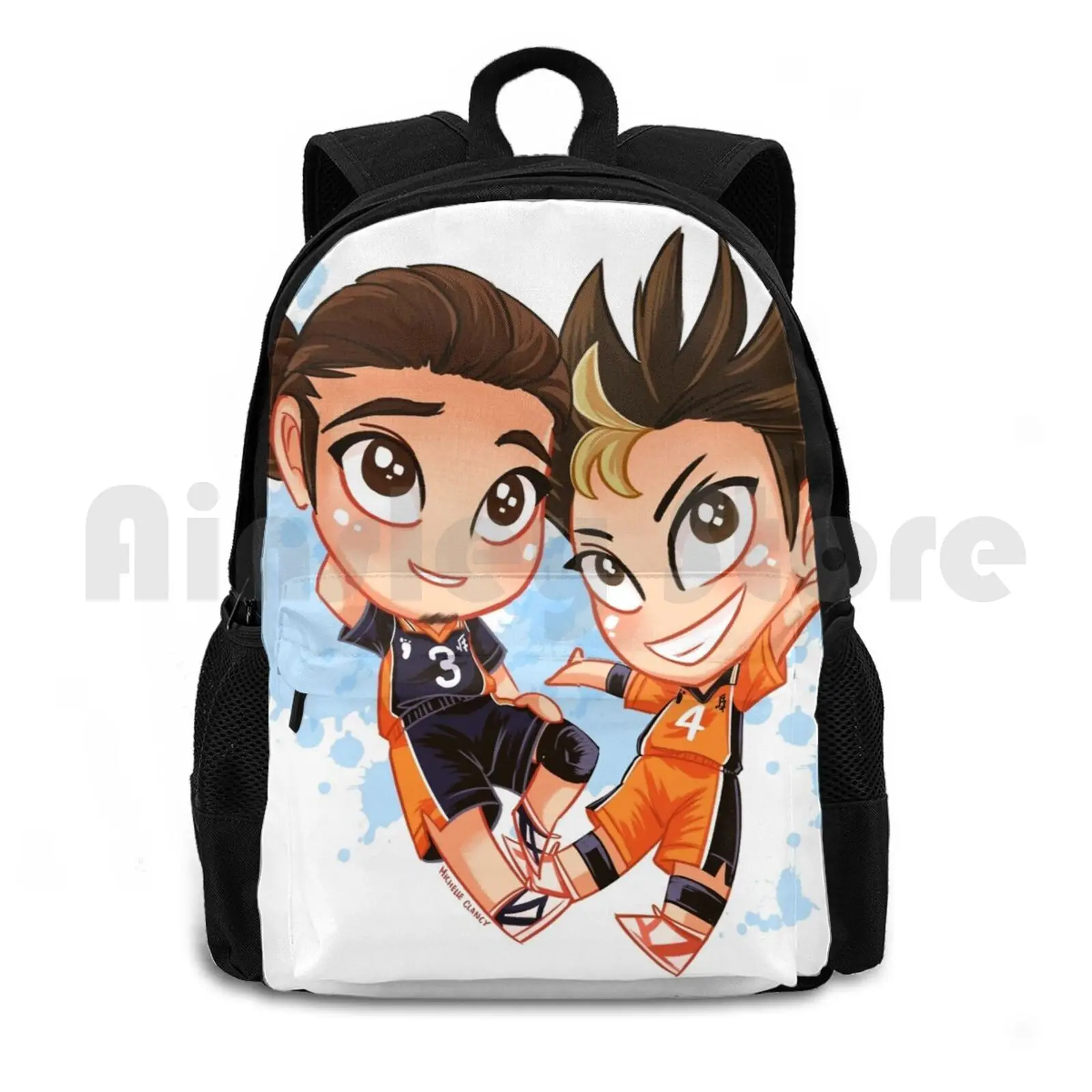 Chibi Time! & Nishinoya Outdoor Hiking Backpack Waterproof Camping Travel Anime Volleyball Anime Anime Libero Ace