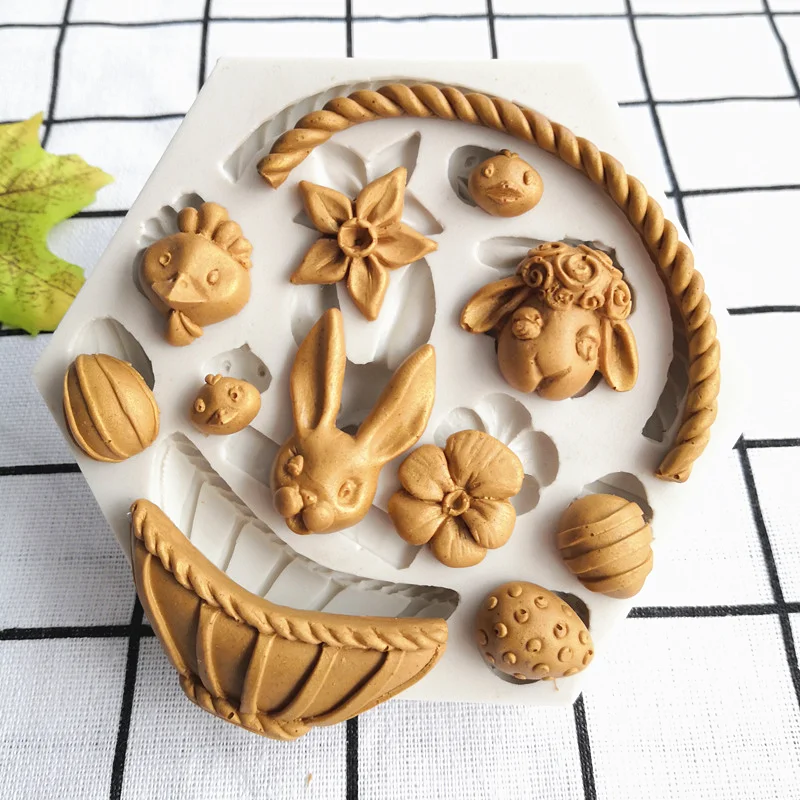 

Flower Basket Rabbit Sheep Egg Silicone Cake Mold Dessert Baking Bunny Chocolate Bakeware Pastry Decorating DIY Moulds Resin