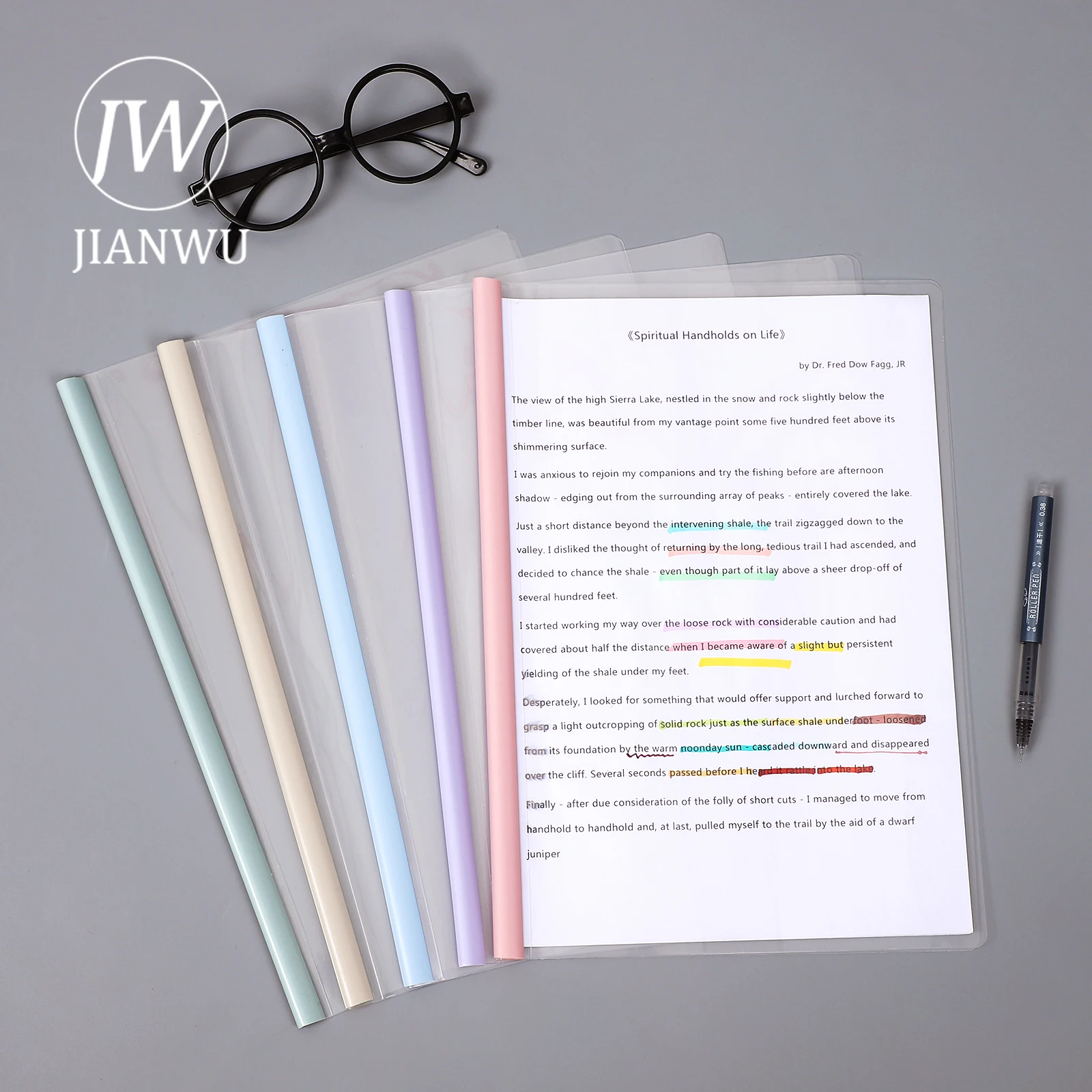 JIANWU 5pcs/set A4 morandi color folder Test paper and document rod clamp file folder Business office supplies