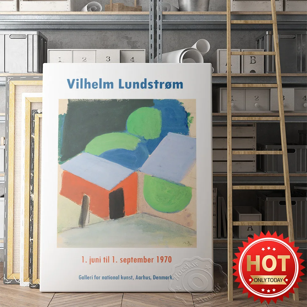 Vilhelm Lundstrom Galleri National Kunst Aorhus Denmark Exhibition Poster, Vilhelm  Blue Roofs Houses Vintage Art Wall Picture