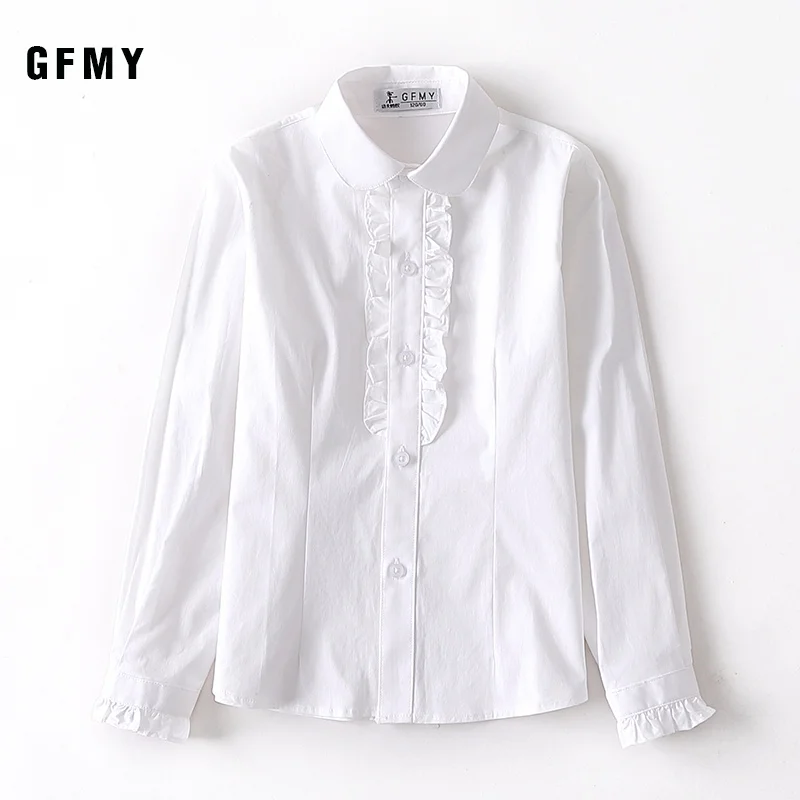 GFMY Girl Party Formal Uniforms Clothes Children Long Sleeve Turn-down Collar Blouse 4T-18T Kids School Shirt For Girls Tops