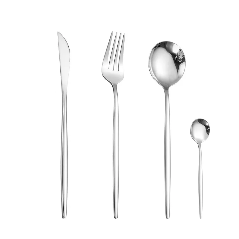 Silverware Dinnerware Silver Cutlery Set 304 Stainless Steel Luxury Flatware Home Fork Spoon Knife Kitchen Dinner Set Dropship