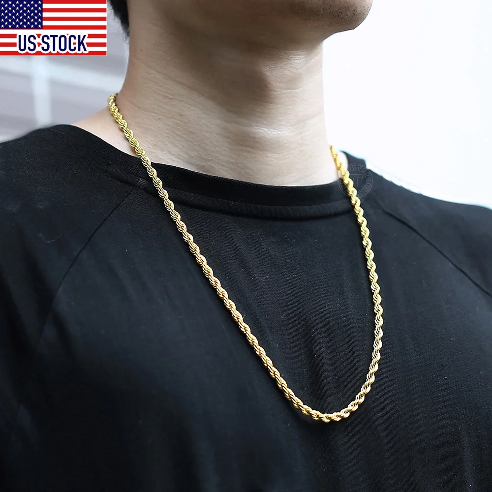 3/5/7mm Twisted Rope Chain Necklace Stainless Steel Choker Men Women Jewelry Gold Silver Color Chains Gift 22inch KNM178US