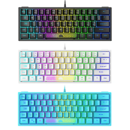 K61 RGB 유선 키보드 60 퍼센트 62 키 인체 공학적 게임 키보드 노트북 gk61 키보드 