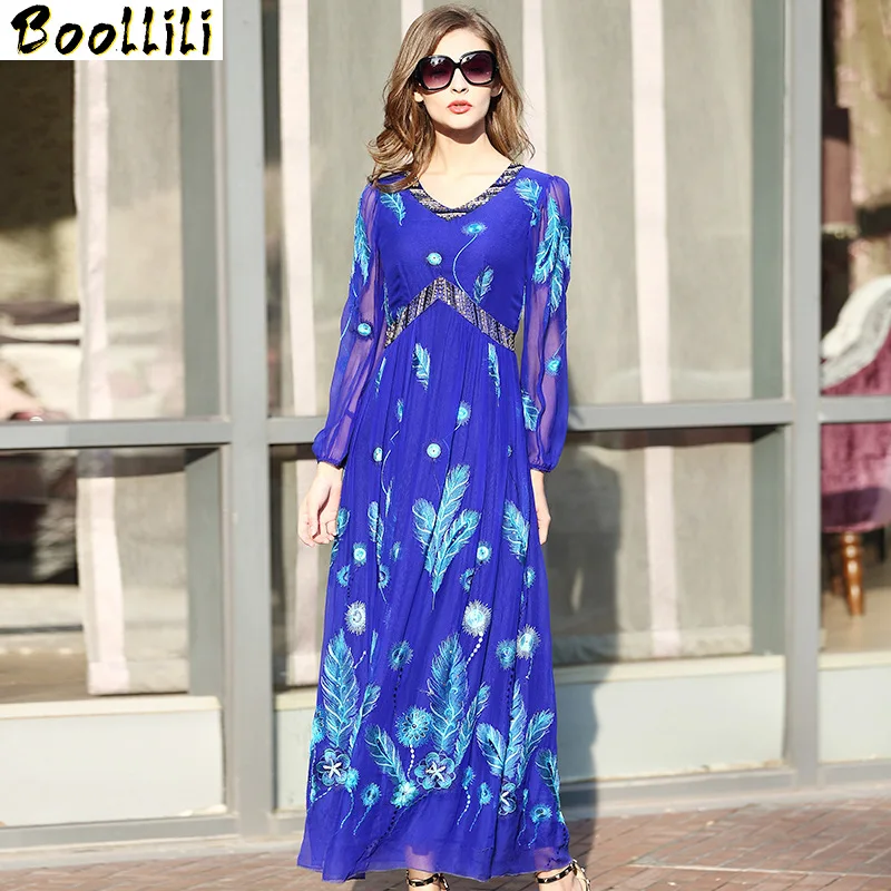 Silk Vintage Real Dress Women Clothes 2023 Spring Summer Boho Embroidery Long Dress Women Dresses Plus Size 5xl Vestidos