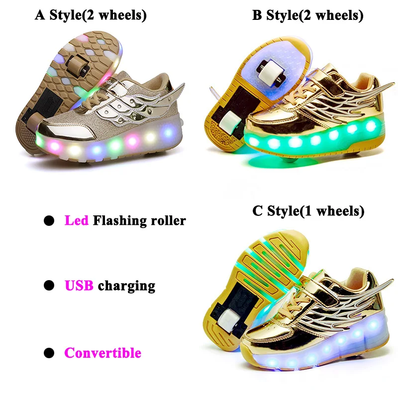 2023 Roller Skates USB Charge Child Sneakers Boy Girls Gift Led Light Shoes With 2 Wheels Convertible Sport Flying Shoes Flash