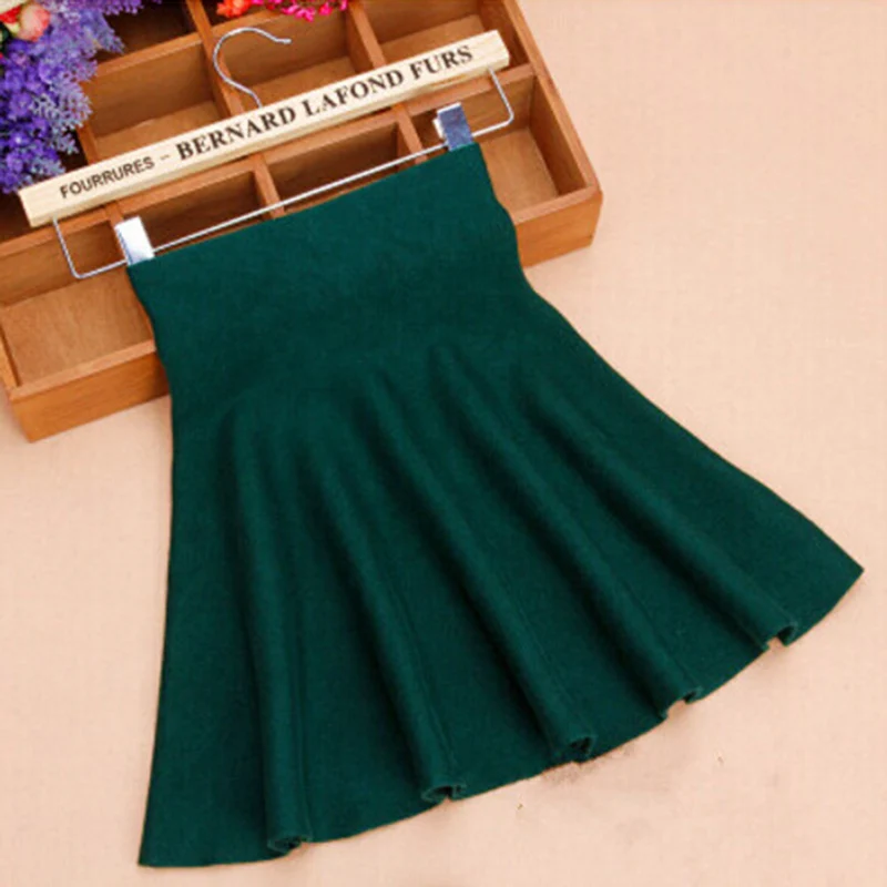 2021 Spring Autumn New Women Skirt Knitting Woolen Midi Skirt Ladies High Waist Casual Pleated Elastic Flared Skirts Womens