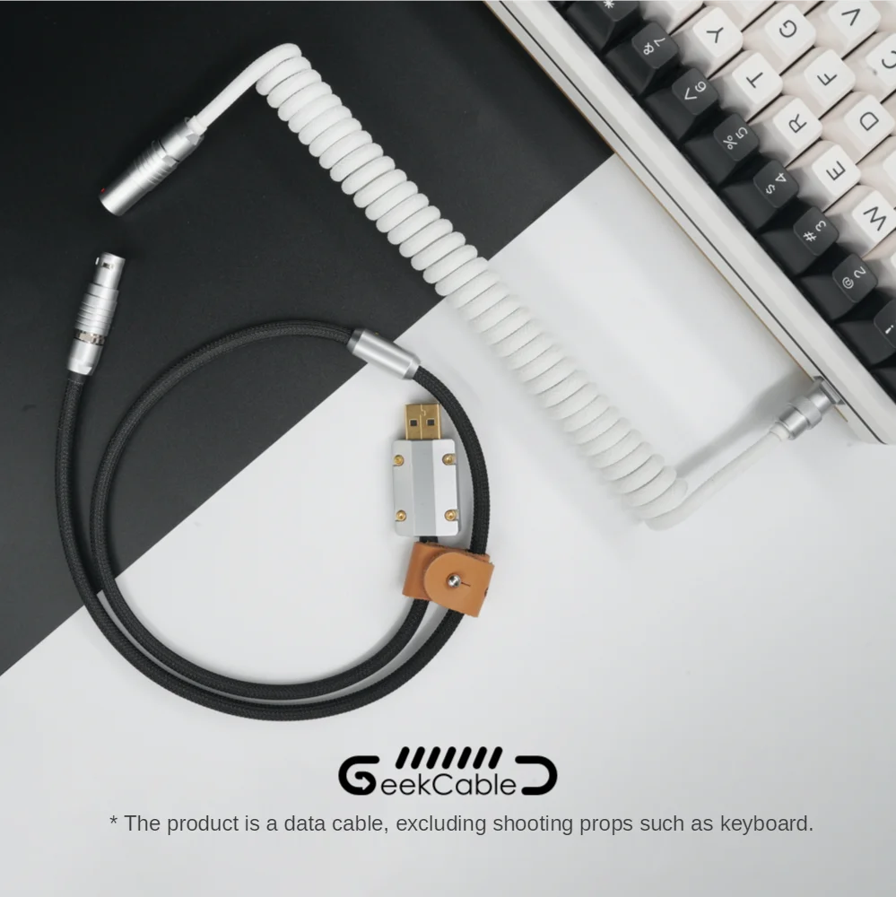 GeekCable Hand-made Customized Keyboard Data Spiral Line Rear Aviation Plug Series White and Black Panda for Mechanical Keyboard