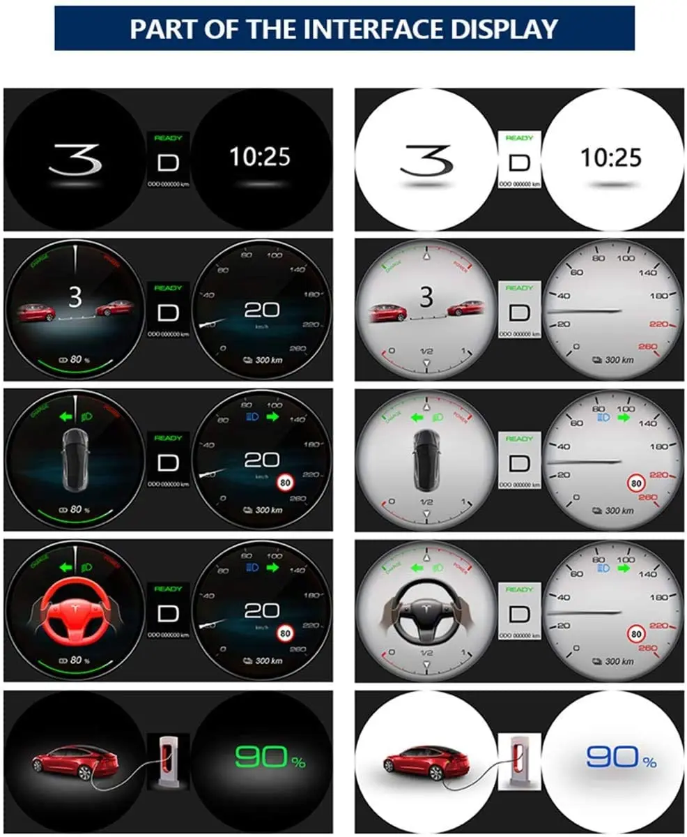 Car LCD Instrument Cluster Retrofit  for Tesla Model 3 / Model Y Head-up Display Panel Gauges Multimedia Digital Dashboard