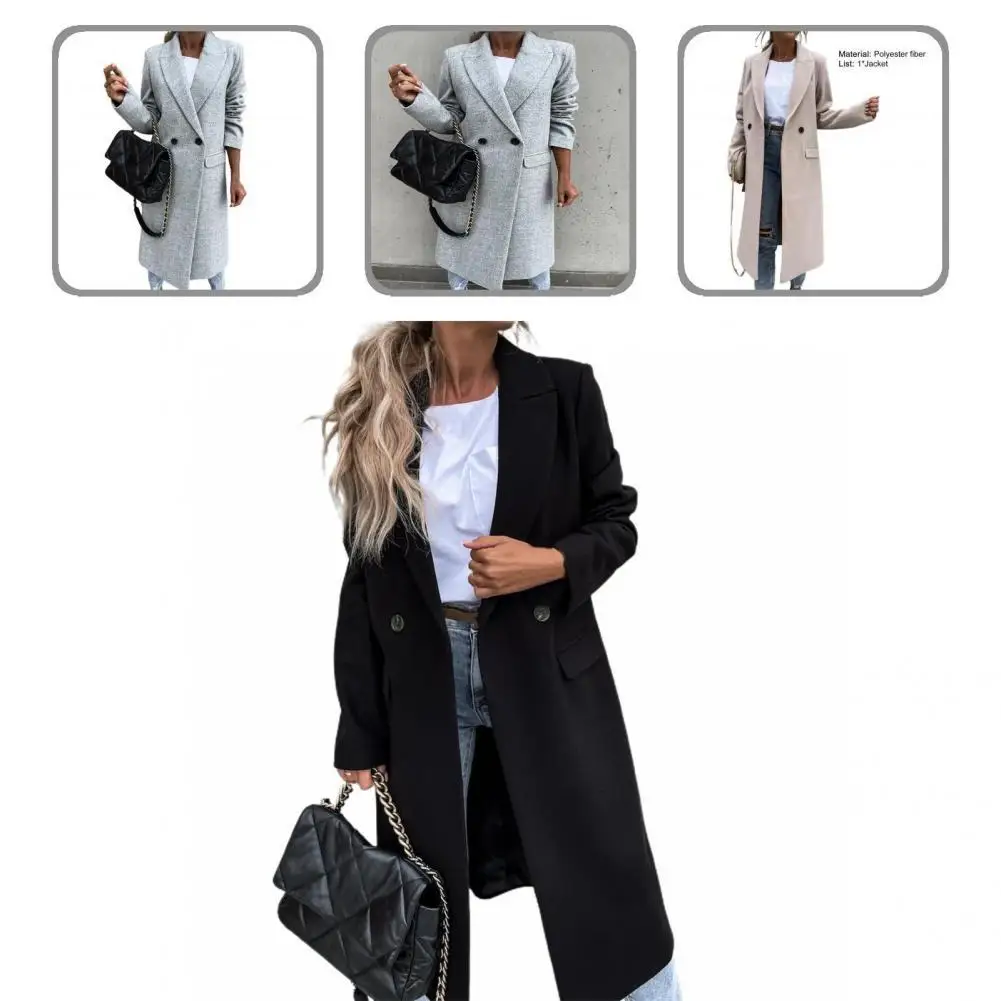 Temperament  Elegant Women Suit Collar Elegant Long Blazer Cardigan Coat Button Placket   for Going Out