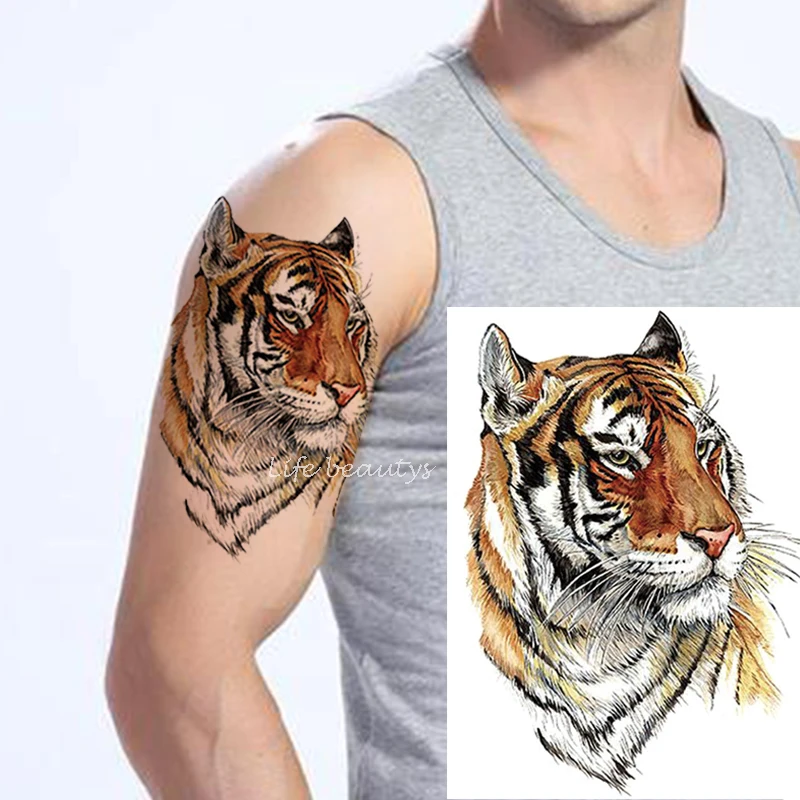 Lion Tiger Cool Temporary Tattoo Sticker Fashion Wolf Waterproof  Animal Body Art Arm Fake Removable Tatoo Men Women Personality