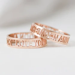 Personalizado Qualquer Nome Do Anel para o Seu Gole Oco Numerais Romanos Anel de Anéis de Carta Personalizado Personalizado Nome Data Do Casamento Anéis