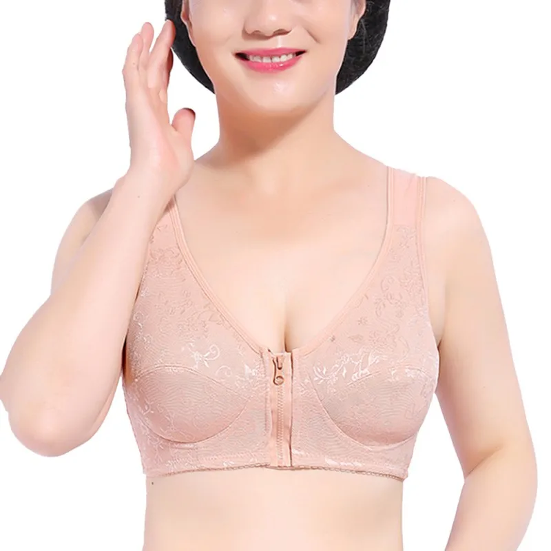 

Women Push Up Bras Sexy Lace Underwear Ladies Brassieres Widened Straps Wireless Bras Full Cup Front Zippers Closure Bras