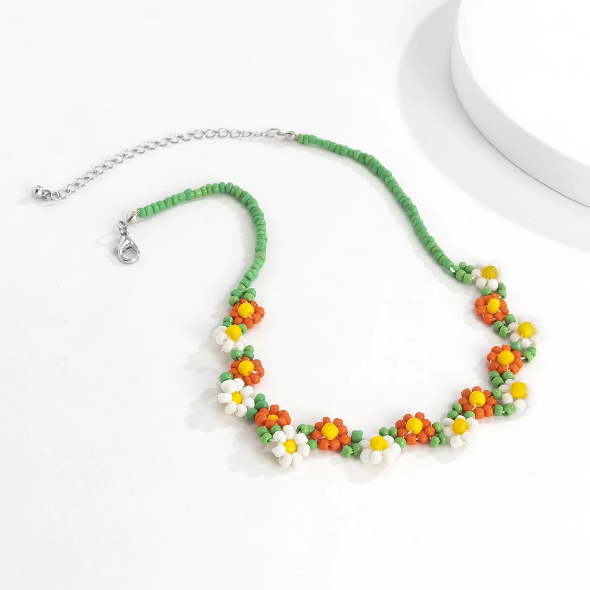 Salircon Trend Bohemia Rainbow Color Seed Beads Chain Choker Necklace For Women Korean Fashion Small Flowers Accessories Jewelry