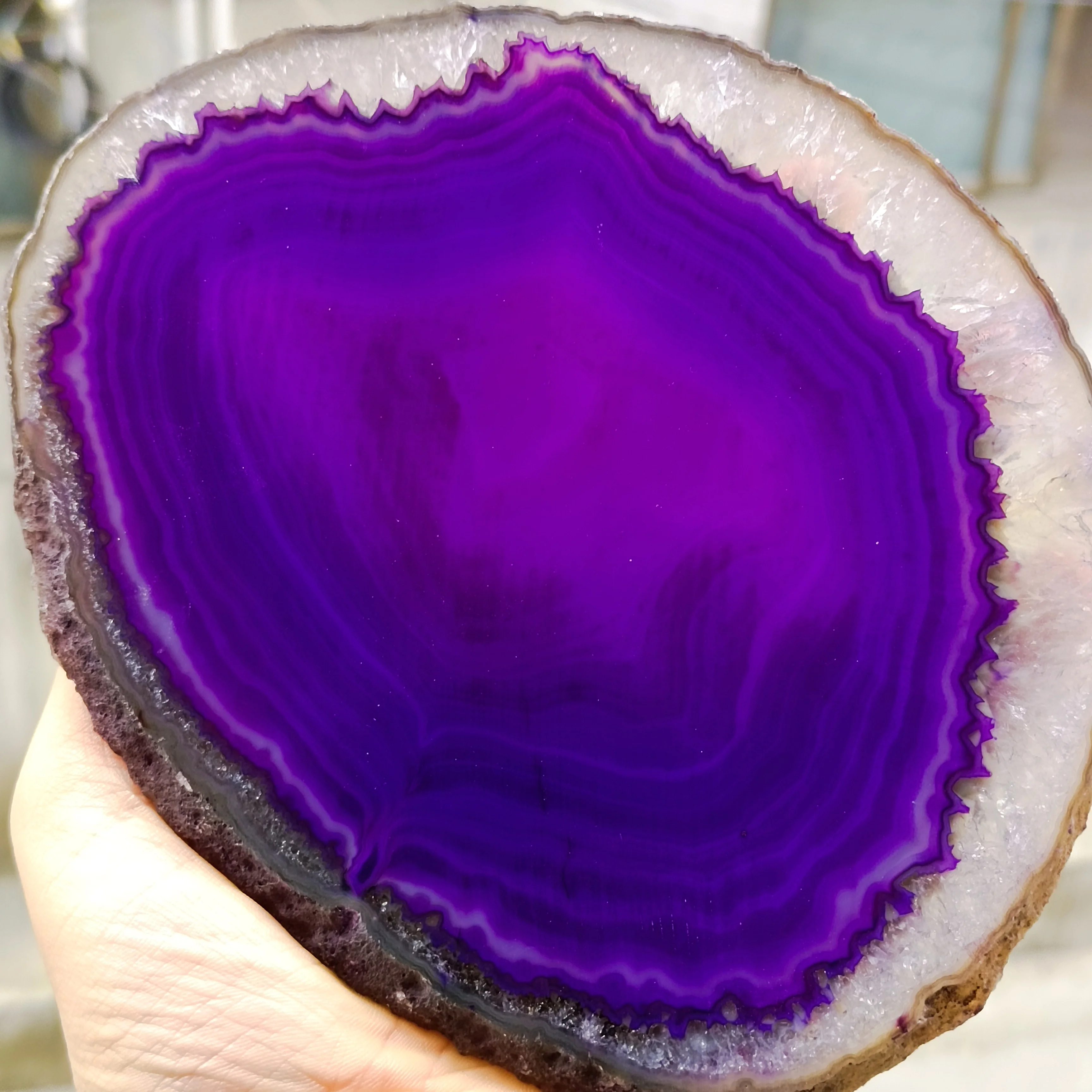 12-15cm 1pc Natural purple Agate Slices Geode Stones Irregular Shape Decor Crystals Collection