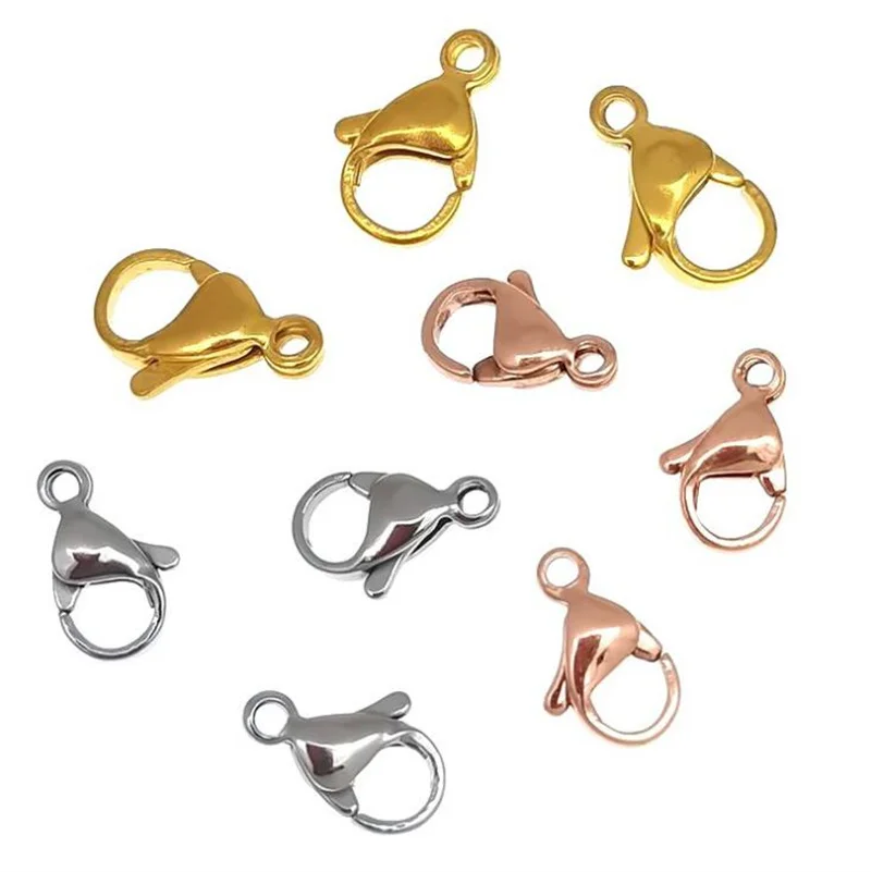 20pcs/lot 9/10/12/13MM Lobster Clasps 304 Stainless Steel Jewelry Finding Clasp Hooks for Diy Necklace & Bracelet Chain Making