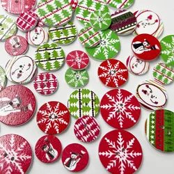 50 pz 15/20/25mm natale bottoni in legno tondo dipinto pulsante di cucito per abbigliamento decorazione Scrapbook cucito fai da te WB822