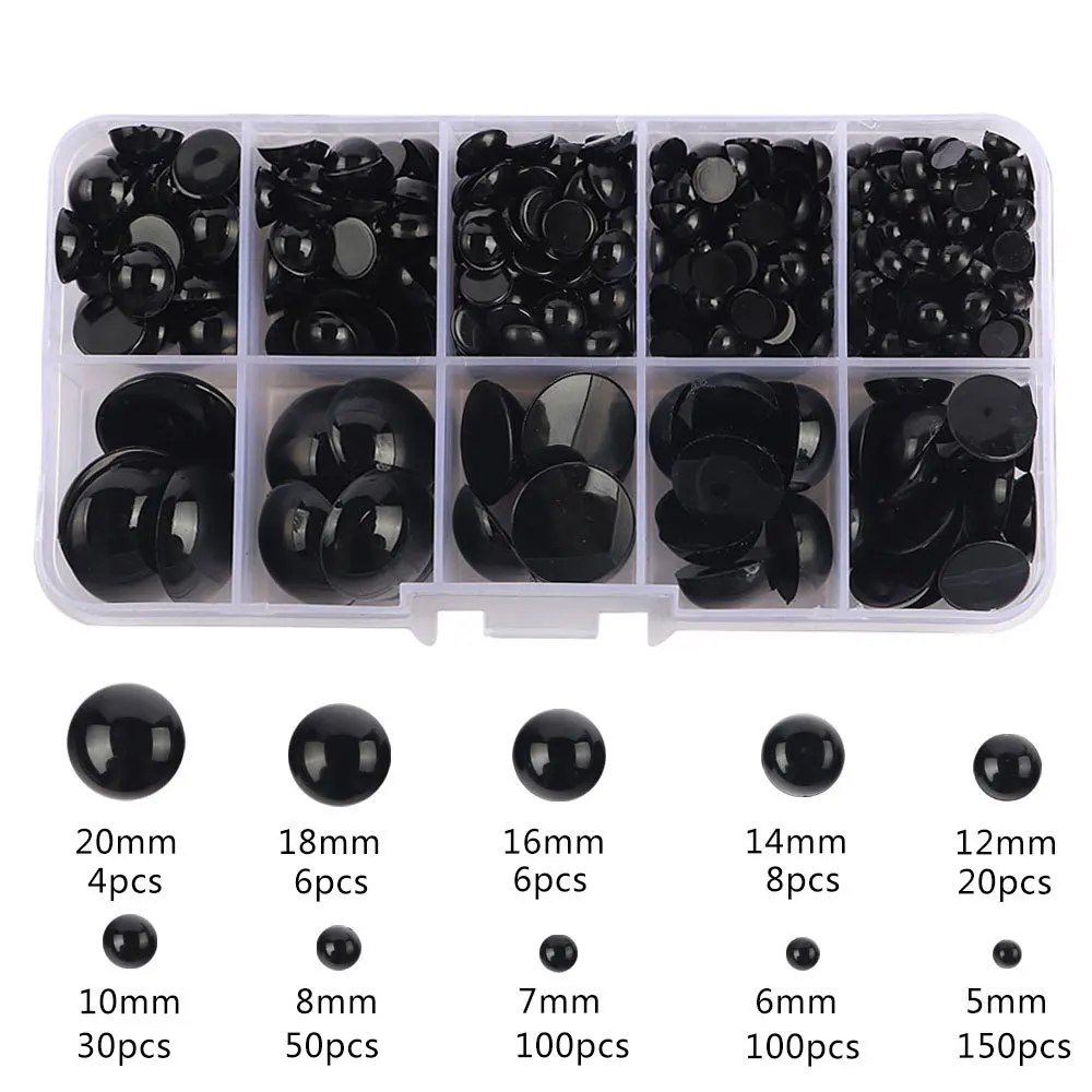 310-750pcs/lots round black plush toys accessories box Installation of bead nailer plastic flat DIY eyes for needlework beads