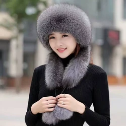 Imitation Fur Hat Snow Hat Autumn Winter Imitation Fox Fur  Scarf One Body Warmth Women's New Versatile Girl Outdoor Dark Gray