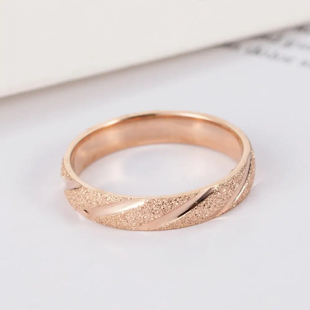 KNOCK Vintage 4mm Frosted Stainless Steel Ring  black /Rose Gold Engagement Wedding Rings Jewelry For Women
