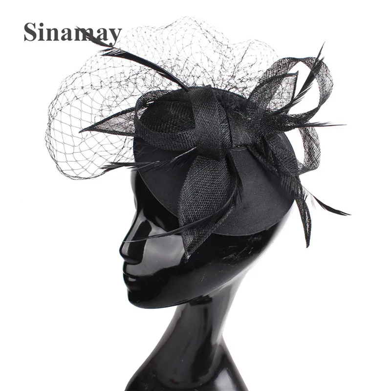 

Wedding Bridal Hats Black Birdcage Veil Fascinators Headpiece Party Hat Corsage Elegant Tulle With Feathers Mesh Hair Accessory