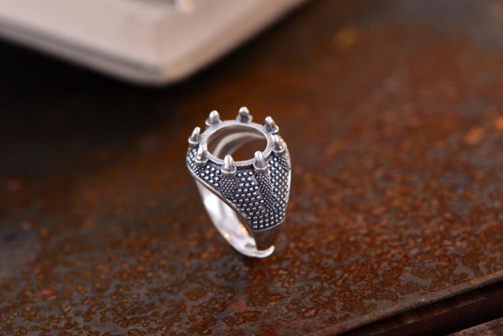 Men\'s Ring Blank (13x13mm Round Blank) Adjustable Thai Sterling Silver Ring Setting Unique Design Talon Shape Ring Base