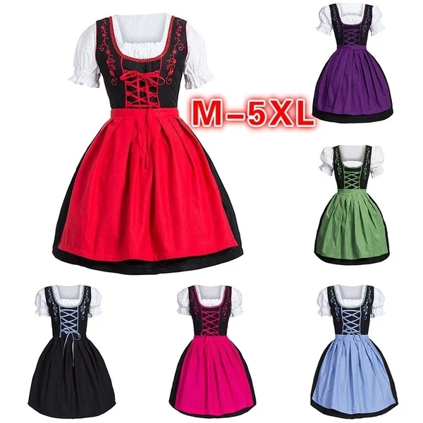 Più Le Donne di formato costume Medievale vestito Tedesco Oktoberfest Dirndl Vestito Cosplay del Partito Del Costume del Vestito M-5XL