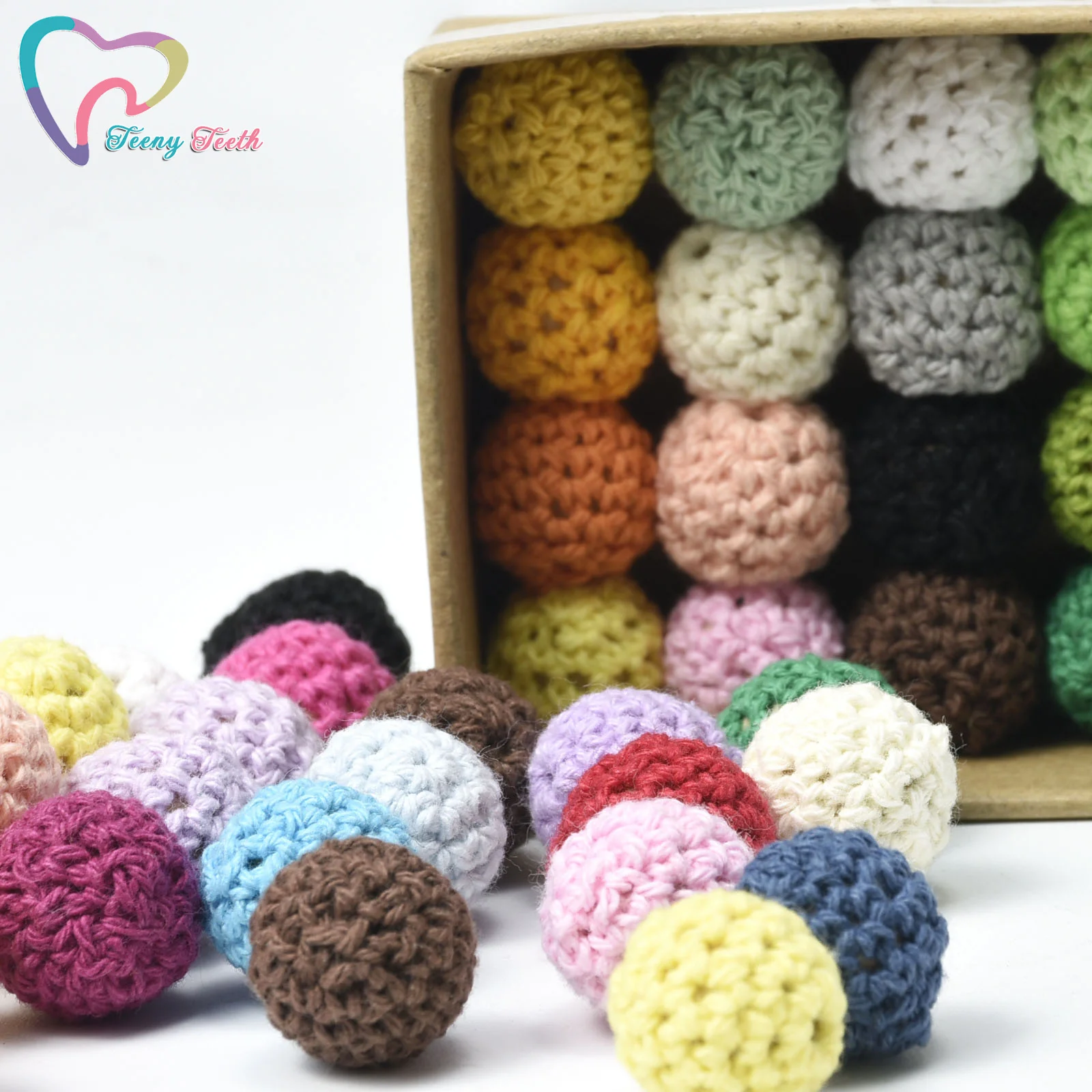 30 PCS 16 MM Crochet Round Wooden Beads Mix Handmade Knitting Ball Can Chew DIY Nursing Jewelry Organic Teething Bracelet Beads