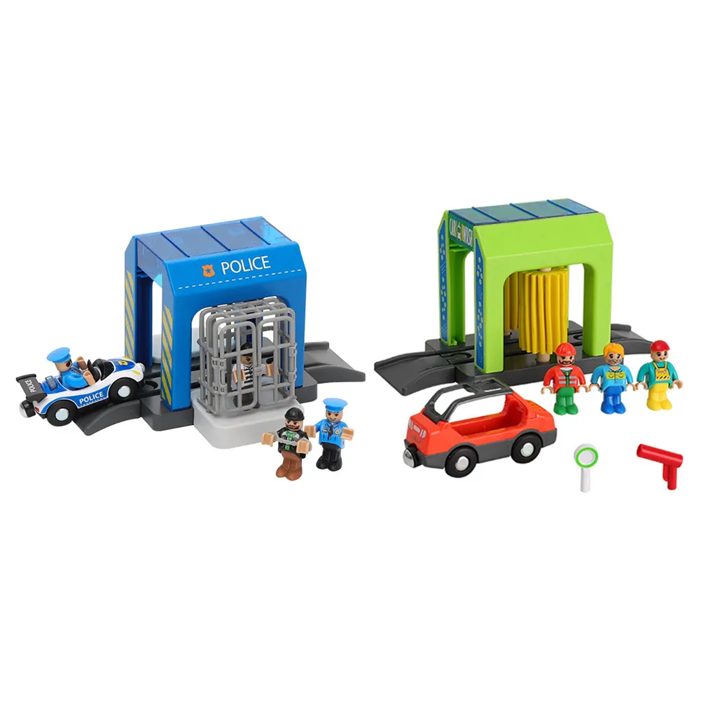 

Simulation Plastic Toy Set Police Station Car Wash Room Urban Scene Safe Children's Toy Set Compatible With Wooden Track