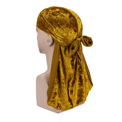 Unisex diament aksamitna Durag chustka dla mężczyzn długi tren Headwrap fala czapka Stretch męska Doo Rag Turban Hip-hop nakrycia głowy czapki