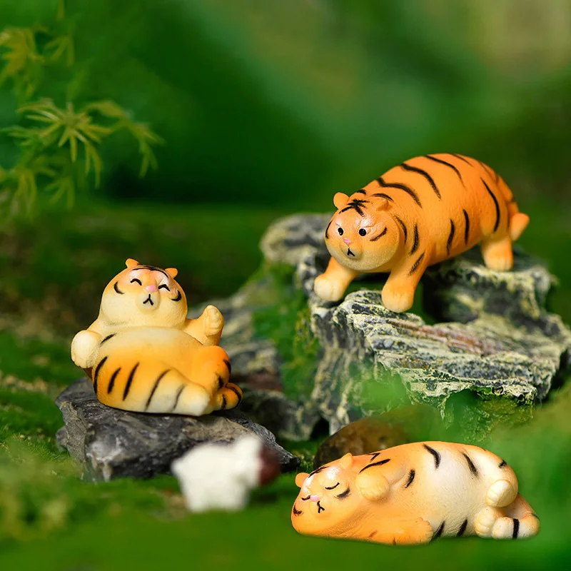 Simulation Fat Tiger Action Figure Cartoon Animal Model Wedding DIY Figurine Birthday Cake Decoration Toys Doll House Gift Kids