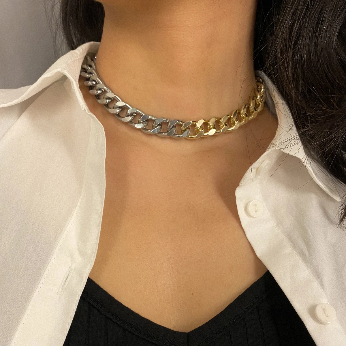 Punk Miami Kubanischen Choker Halskette Kragen Aussage Hip Hop Big Chunky Aluminium Gold Farbe Dicke Kette Halskette Frauen Schmuck