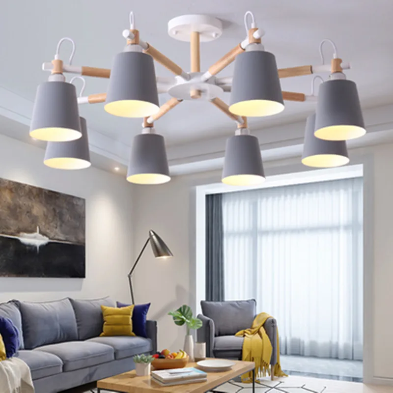 

Nordic minimalist metal and wooden bracket chandelier chandelier E27 colorful chandeliers for kitchen living room bedroom study