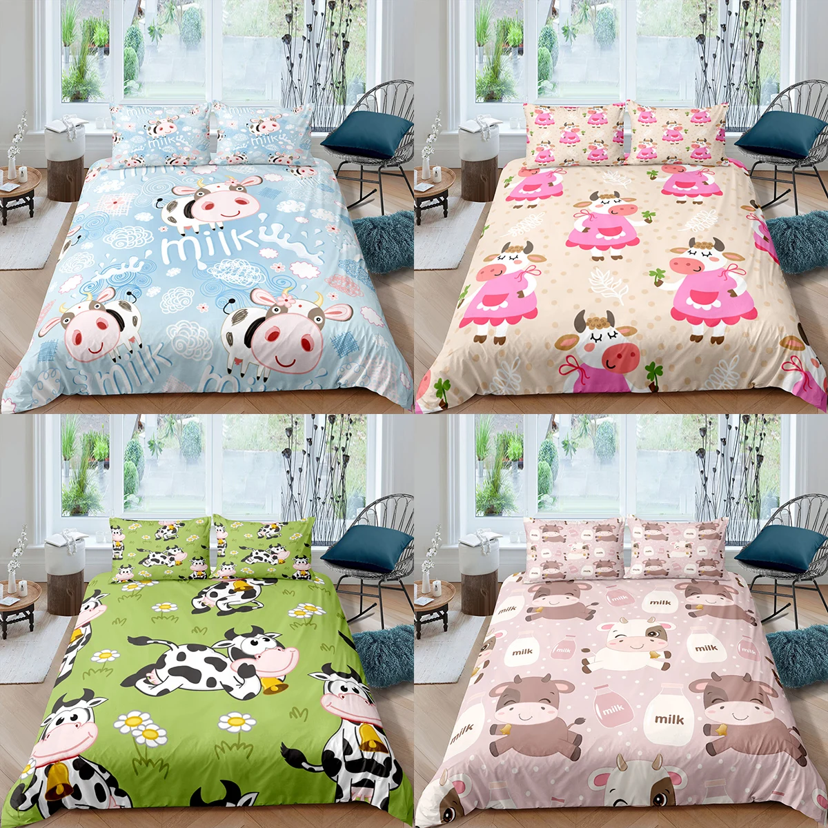 

Home Textiles Luxury 3D Cows Duvet Cover Set and Pillowcase Kids Bedding Set AU/EU/UK/US Queen and King Size Bedding