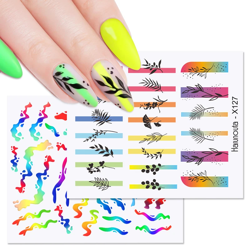 1PC Colorful Leaves Nail Water Decals Colorful Flower Leaf Water Transfer Sliders Nail Stickers For Nails Manicures Nail Wraps