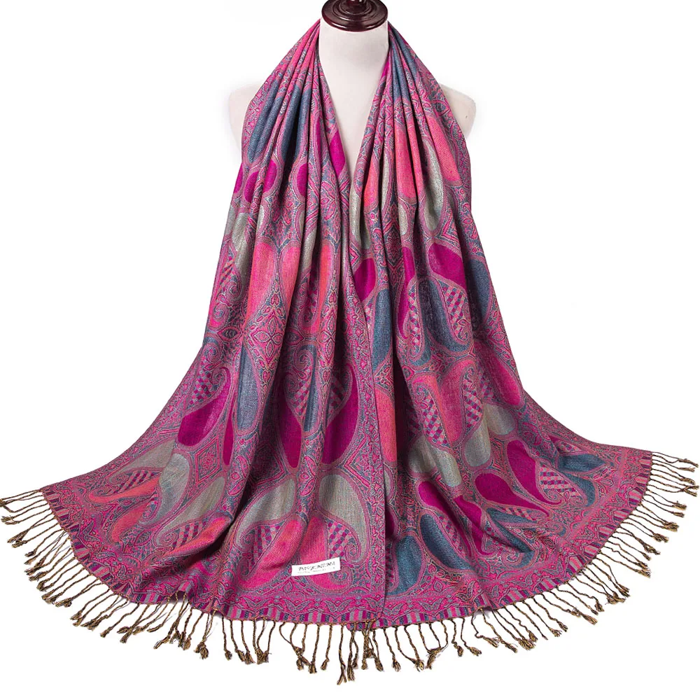 

Pashmina Silk Viscose Cashmere Blended Paisley Stole Scarf Shawl Tassel Stylish Large Long Light Weight Luxury For Women 70X200